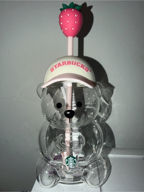 Starbucks Accessories - Starbucks Clear Bear Tumbler with Pink Strawberry Topper and Pink Straw